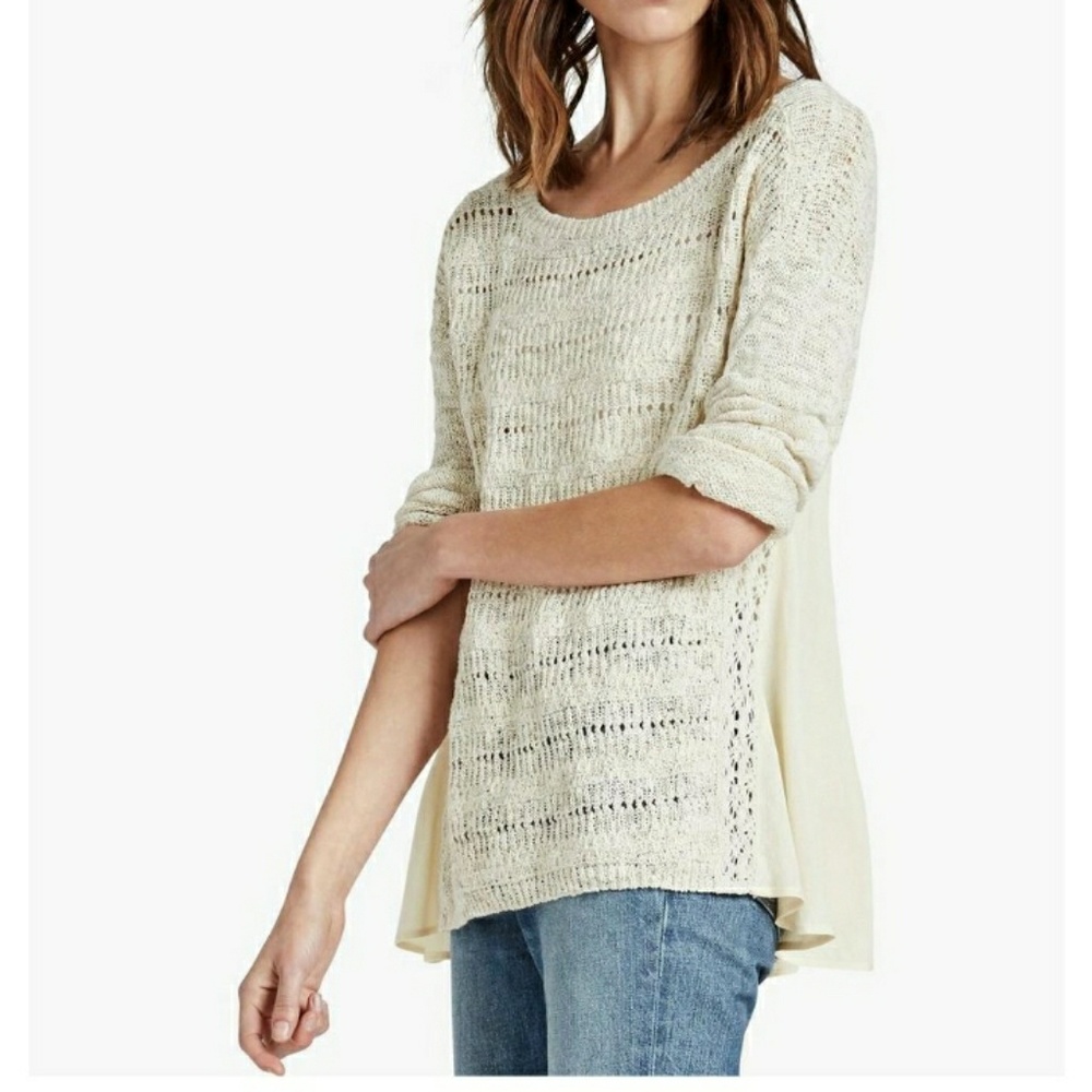 Lucky Brand Drape Back Woven Mix Sweater